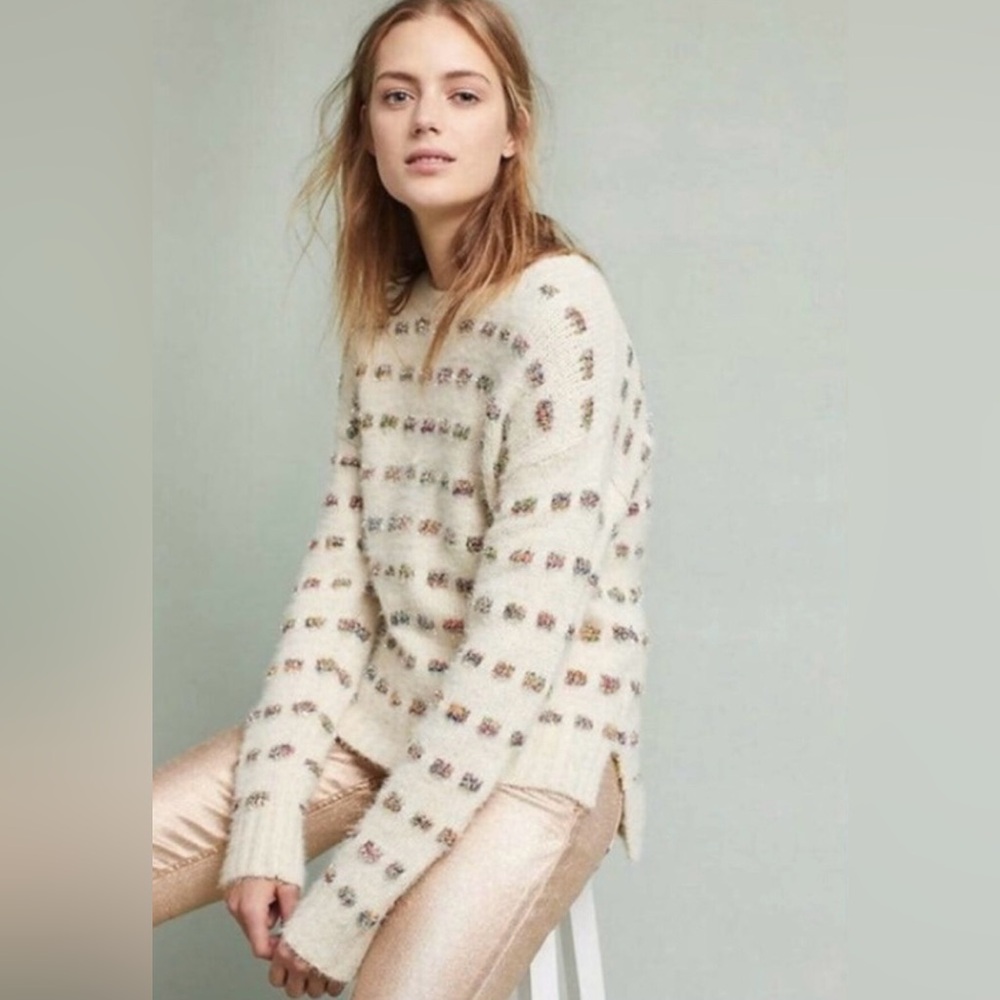NWT Anthropologie MOTH Cream Knit Sweater w/ Metallic Sparkly Weave. Small